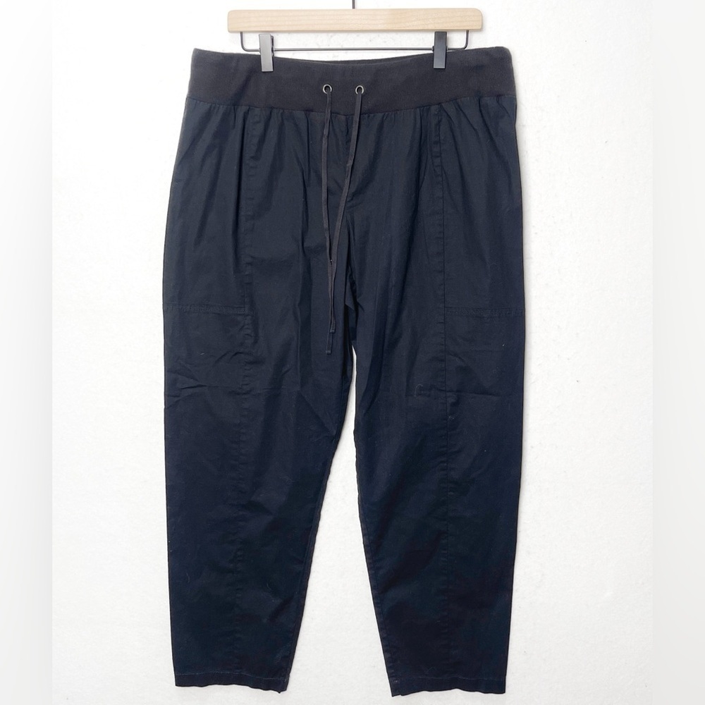 Eileen Fisher Black Organic Cotton Spandex Pants Elastic Waist Drawstring Large